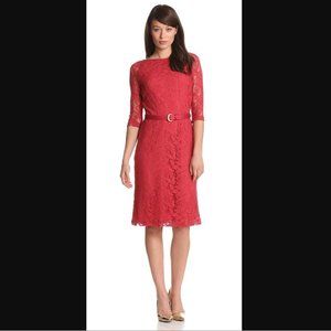 Jones New York Long Sleeve Lace Red Midi Dress